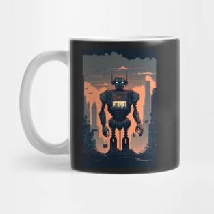 Giant futuristic robot attacking the city Mug